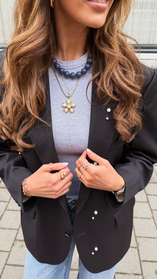 Blazer vintage donkerblauw met parels | Restyled