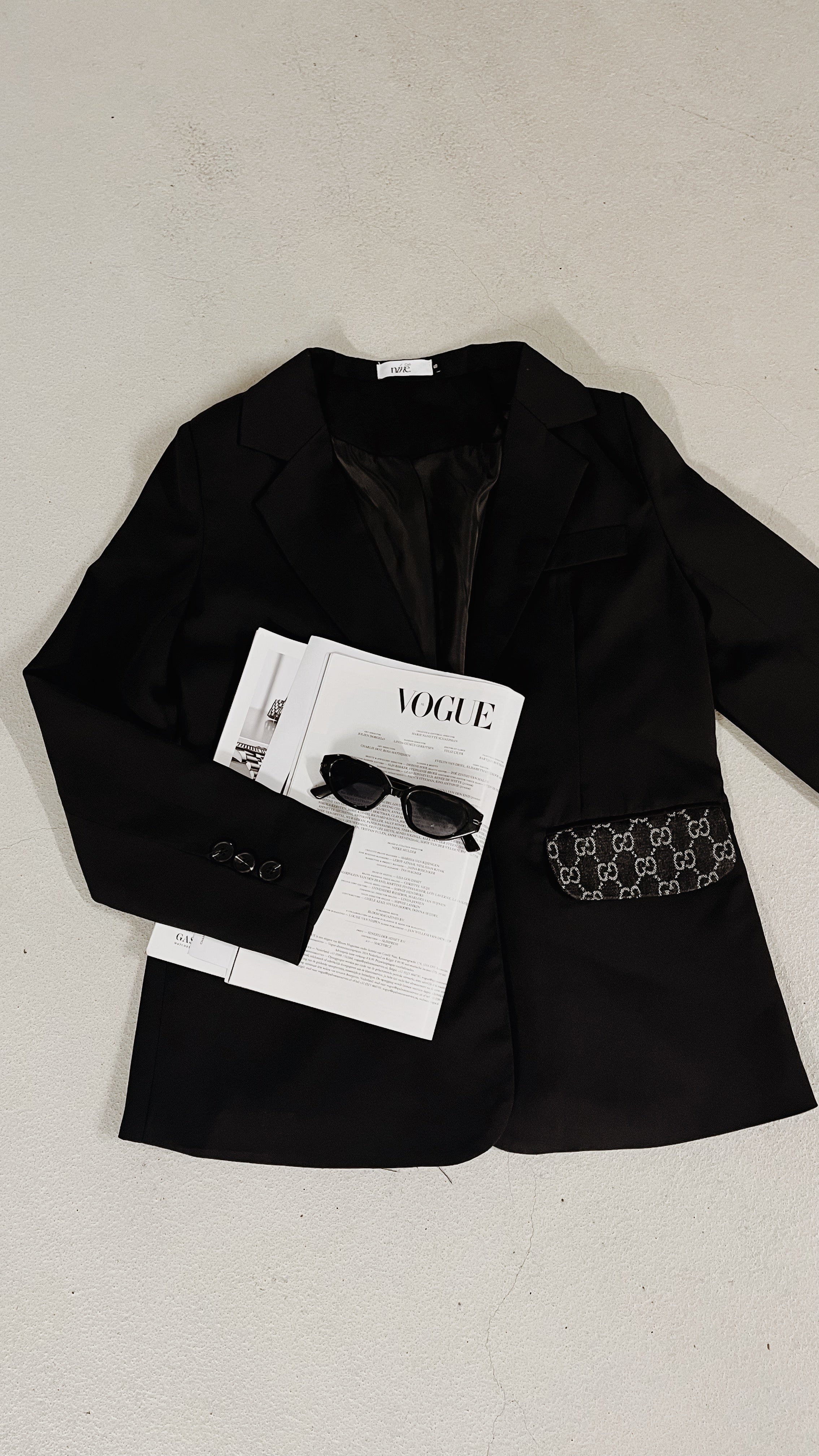 zwarte regular fit blazer met gucci details