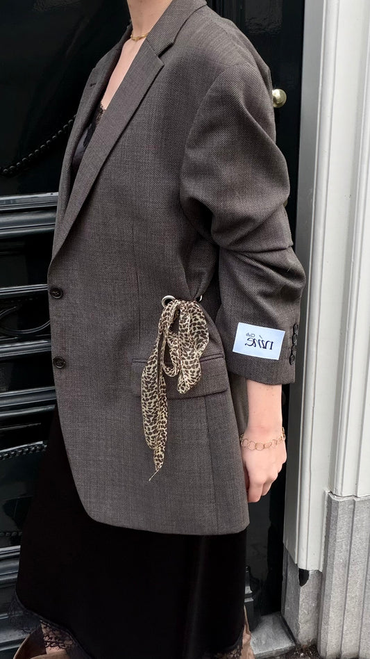 grijze blazer met strik detail panter