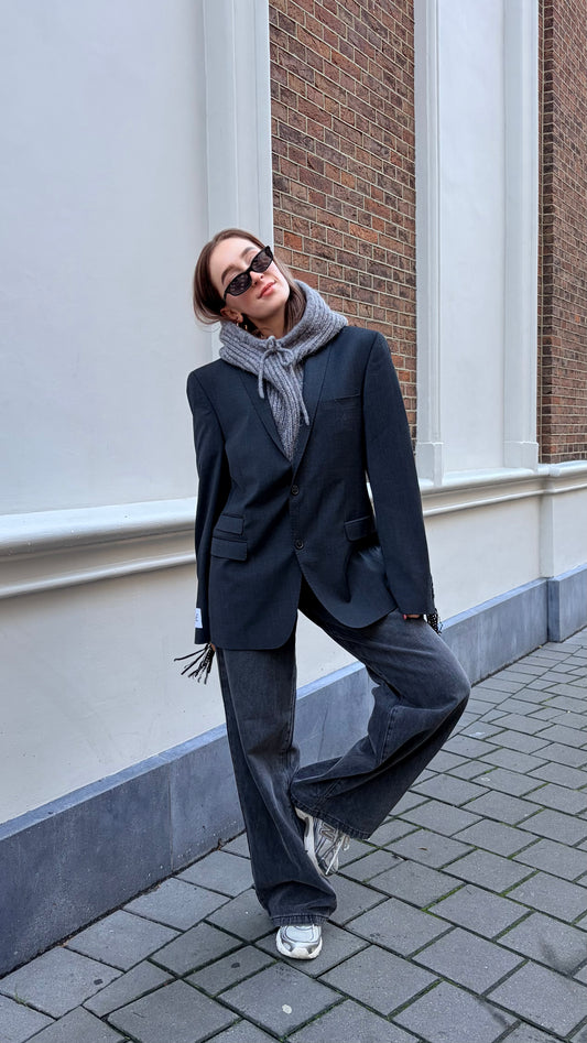 Grijze blazer met franjes