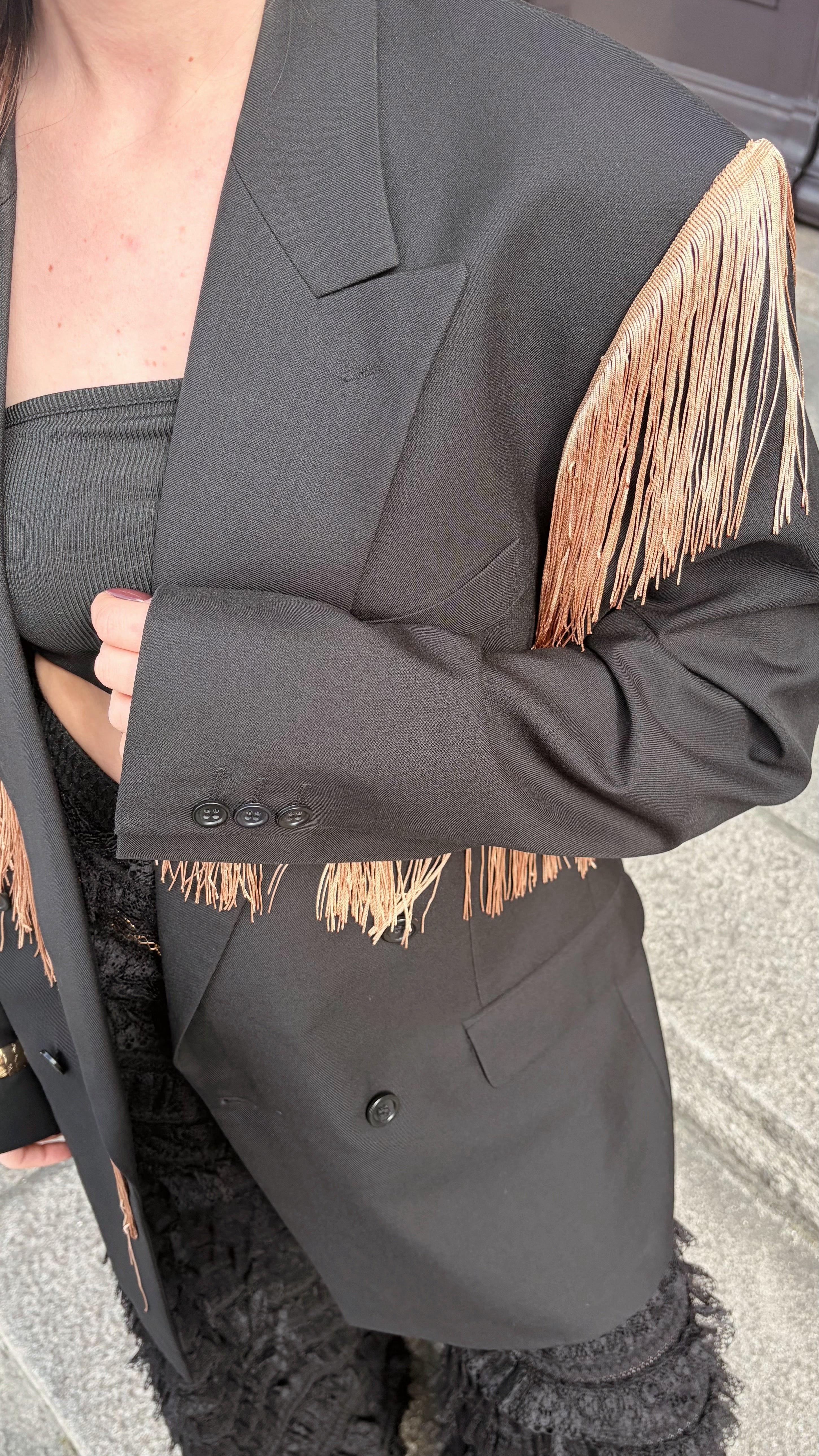 Blazer vintage zwart met franjes | Restyled