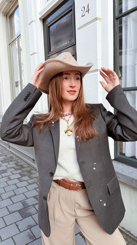 Blazer vintage grijs met parels | Restyled