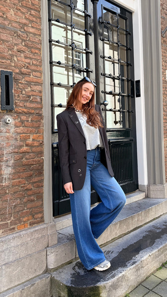 Blazer vintage grijs met studs zilver | Restyled