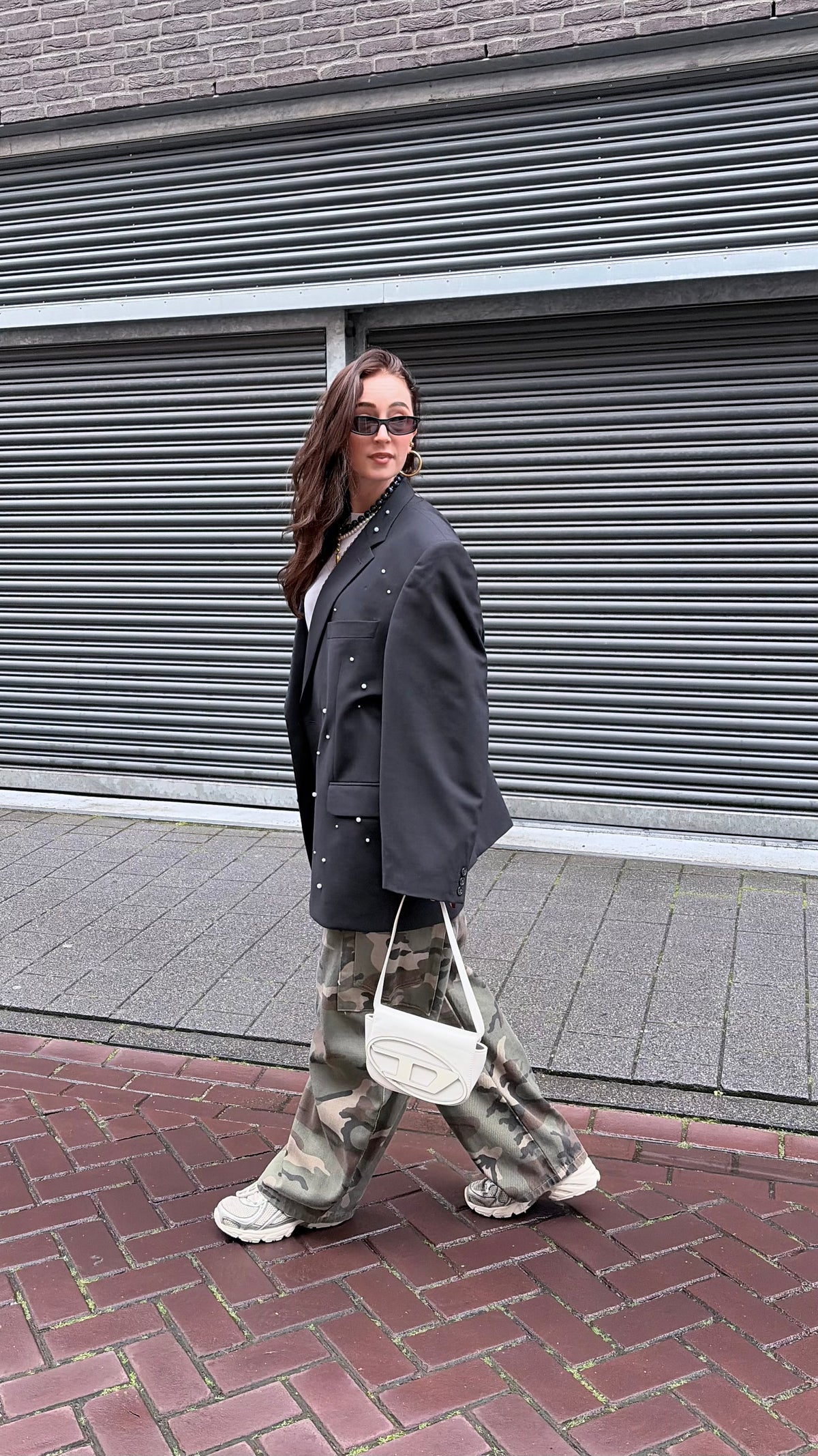 Blazer vintage donkerblauw met parels | Restyled