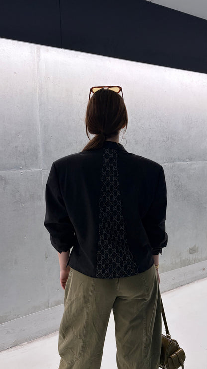 Cropped vintage blazer zwart met Gucci backprint | Restyled No.2