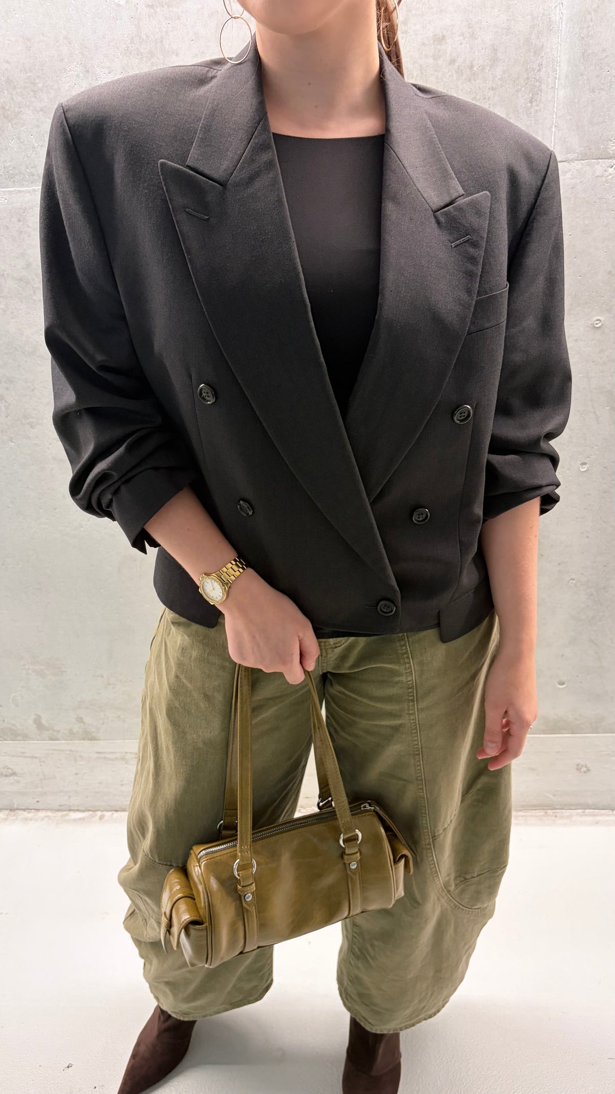 Cropped vintage blazer zwart met Gucci backprint | Restyled No.2