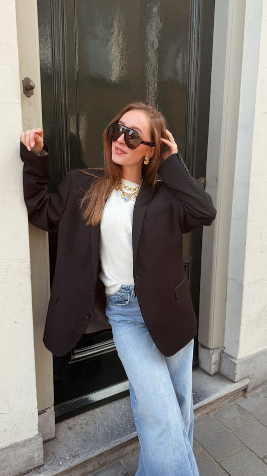 Blazer vintage zwart met kant wit | Restyled