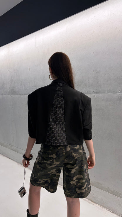 Cropped vintage blazer zwart met Gucci backprint | Restyled No.1