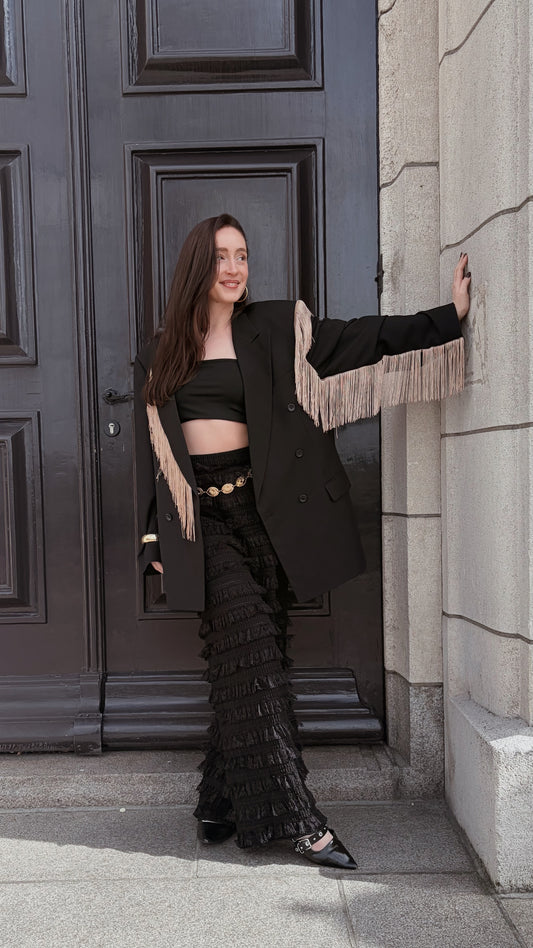 Blazer vintage zwart met franjes | Restyled