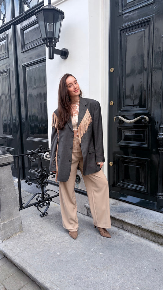 Blazer vintage grijs met franjes | Restyled