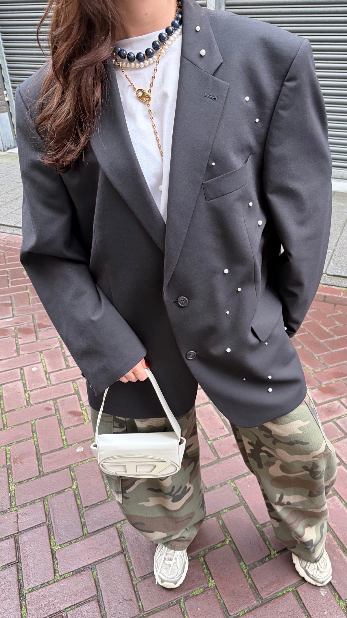 Blazer vintage donkerblauw met parels | Restyled