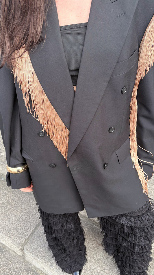 Blazer vintage zwart met franjes | Restyled