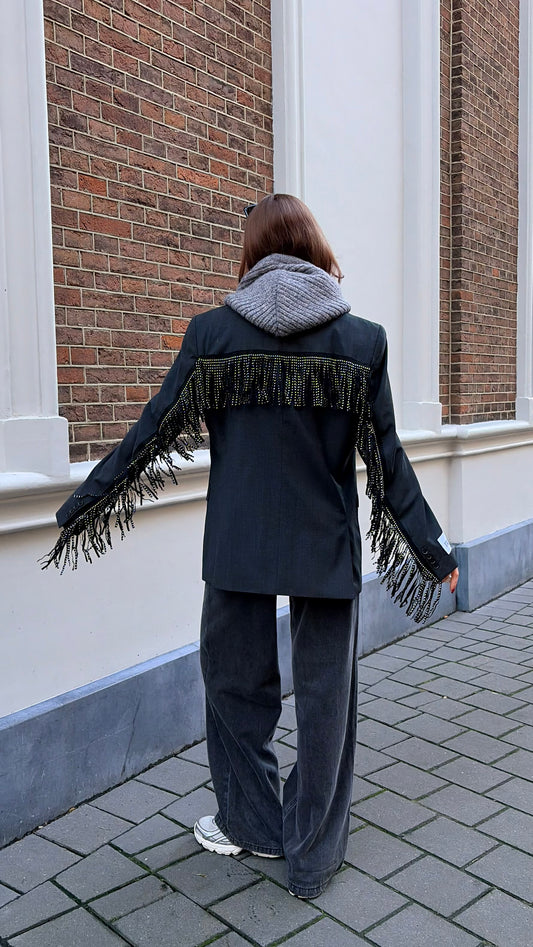 Vintage Blazer met franjes en glitters 