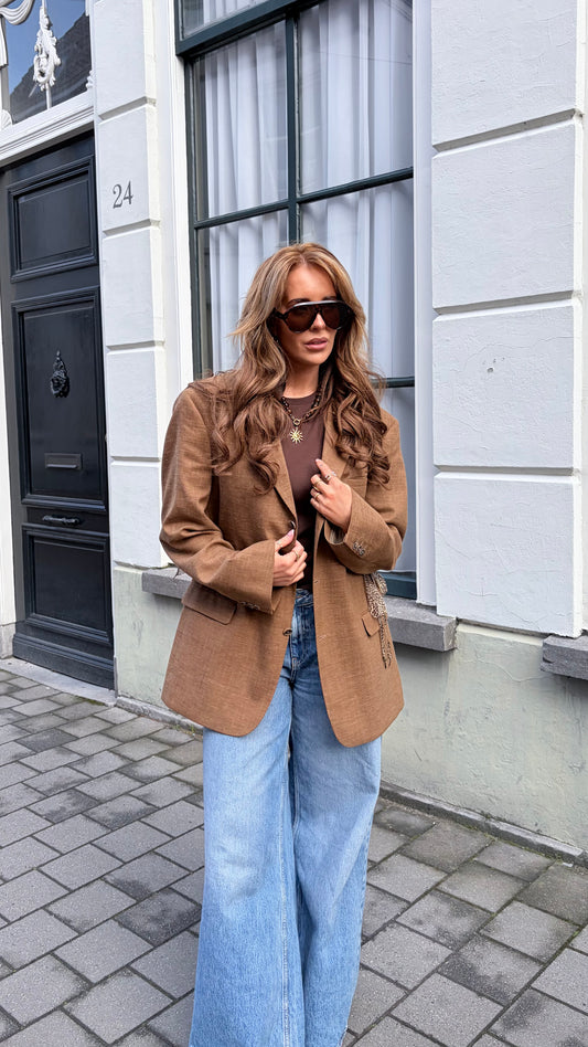 Blazer vintage bruin met strikdetail leopard | Restyled
