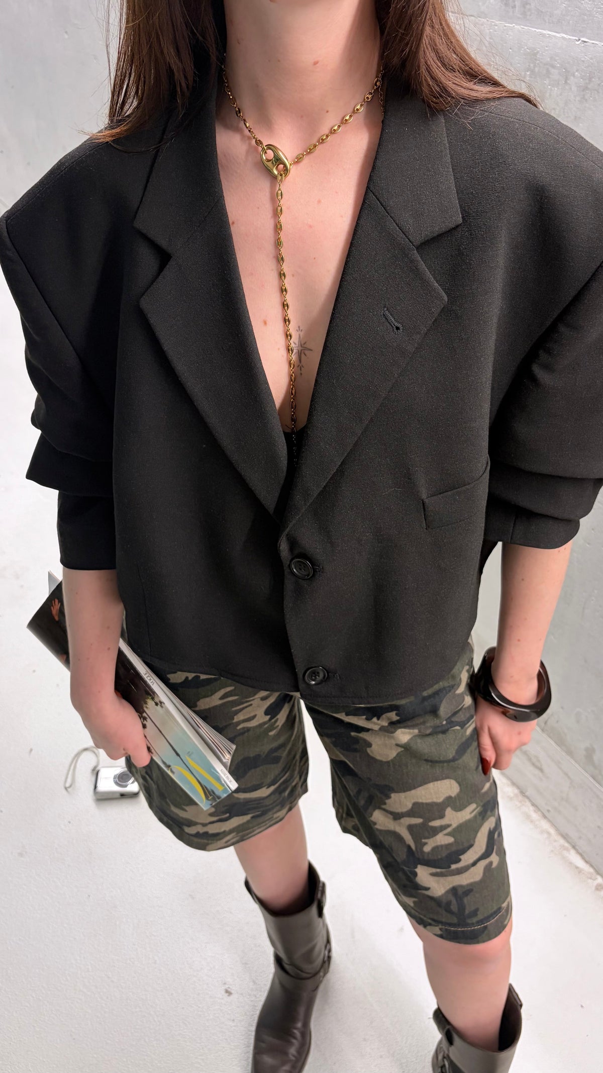 Cropped vintage blazer zwart met Gucci backprint | Restyled No.1