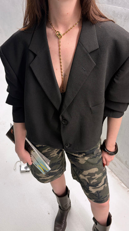 Cropped vintage blazer zwart met Gucci backprint | Restyled No.1