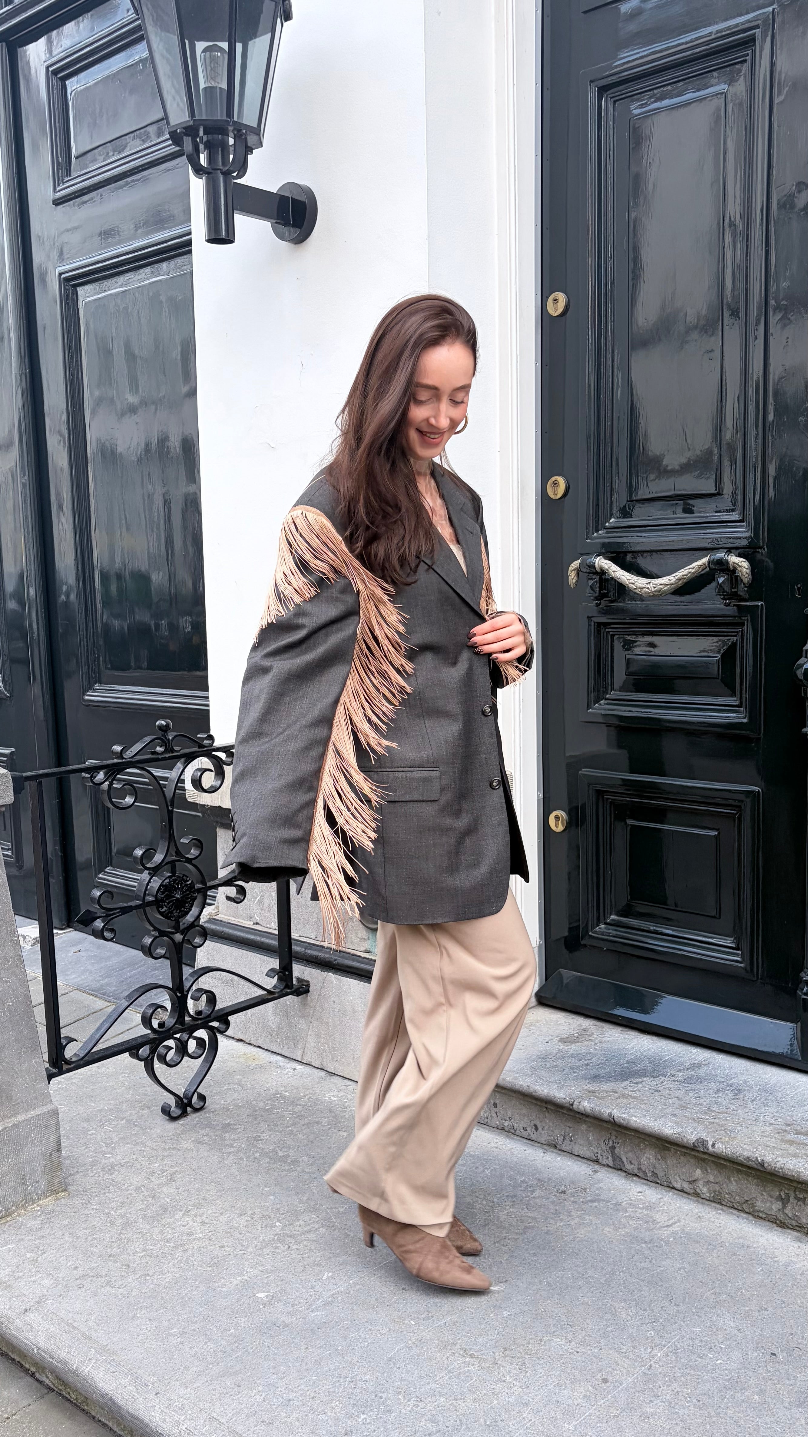 Blazer vintage grijs met franjes | Restyled