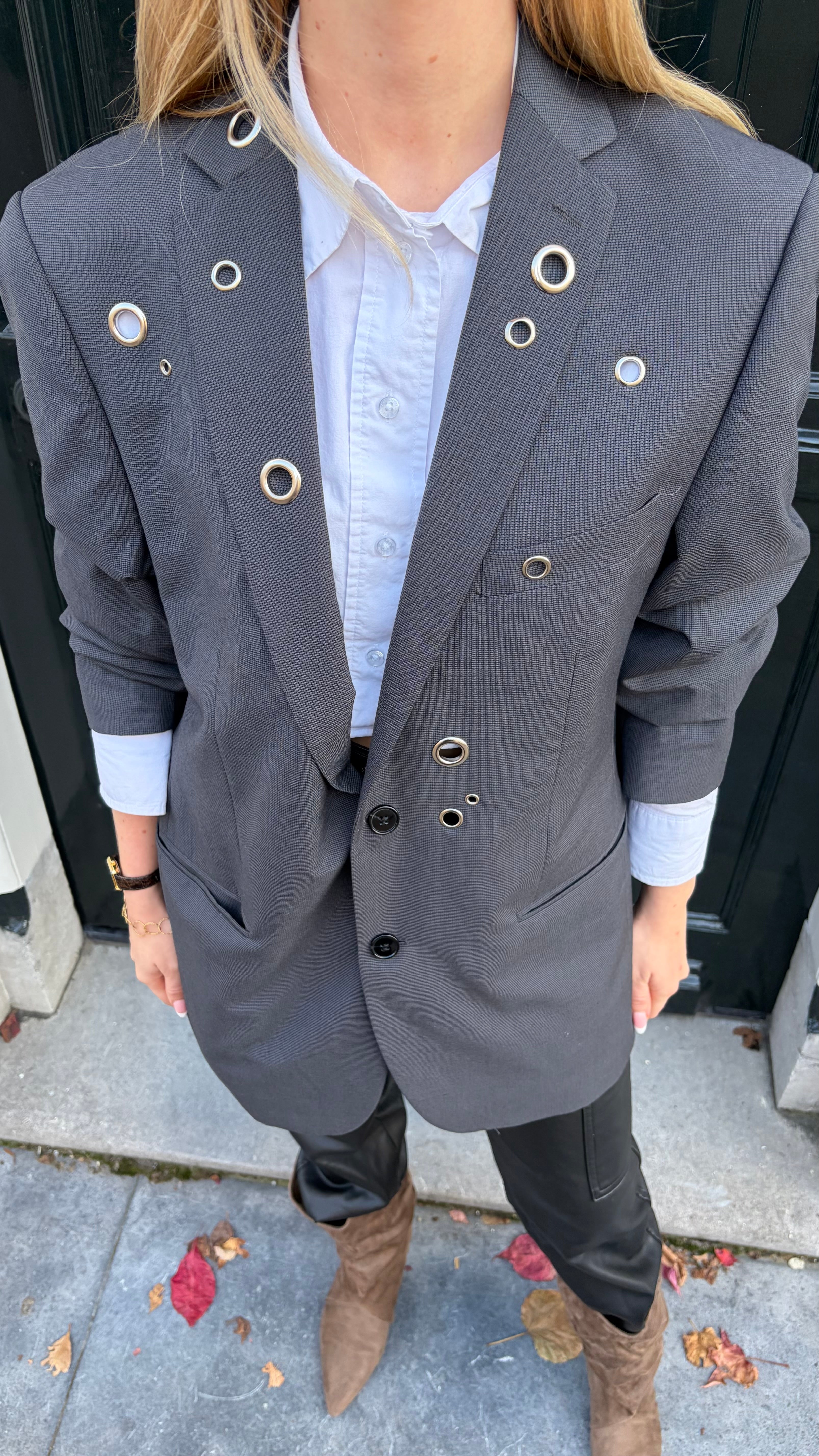 club nine oversized vintage blazer grijs met krachtige details