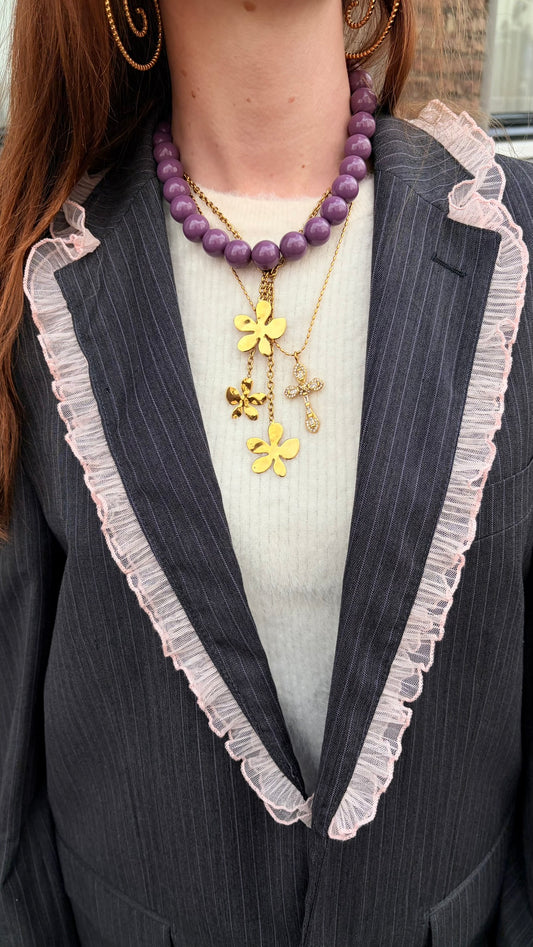Blazer vintage grijs met ruffles roze | Restyled